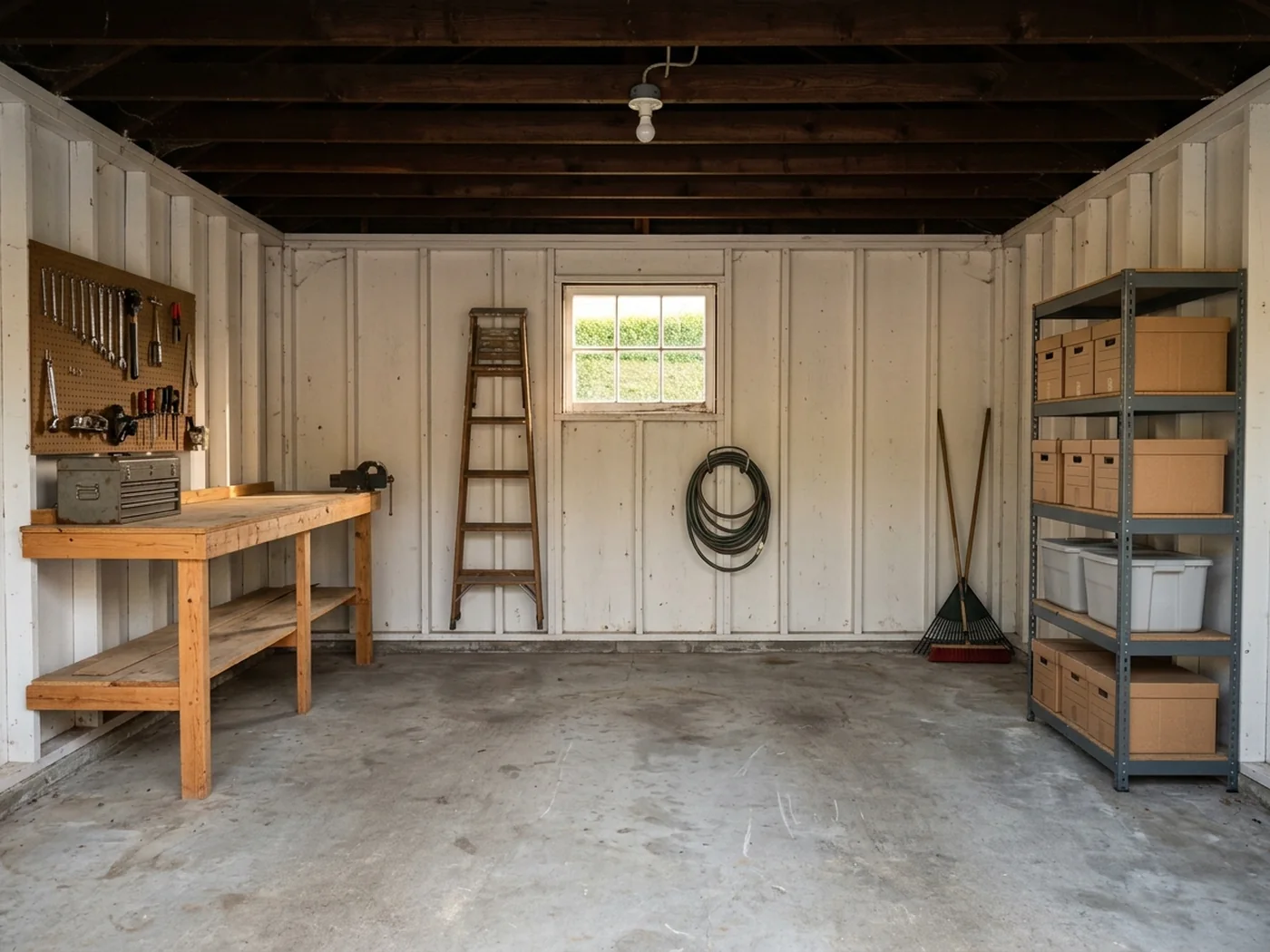 The same Newport garage swept clean and empty after junk removal