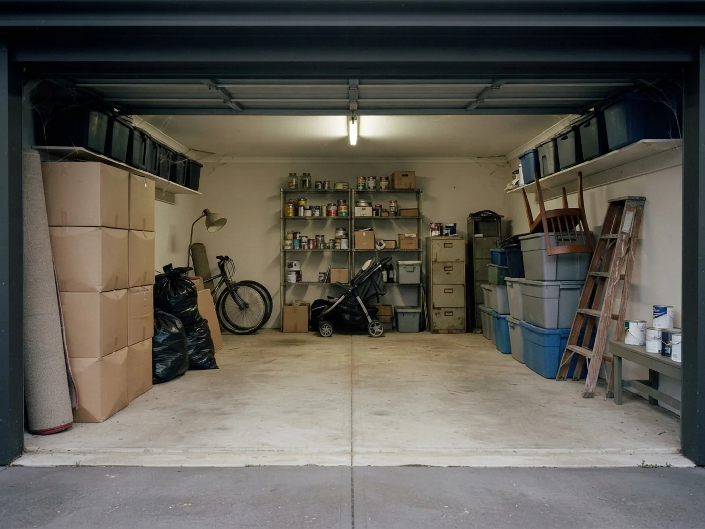 Pawtucket garage packed floor to ceiling with boxes and household junk before the cleanout