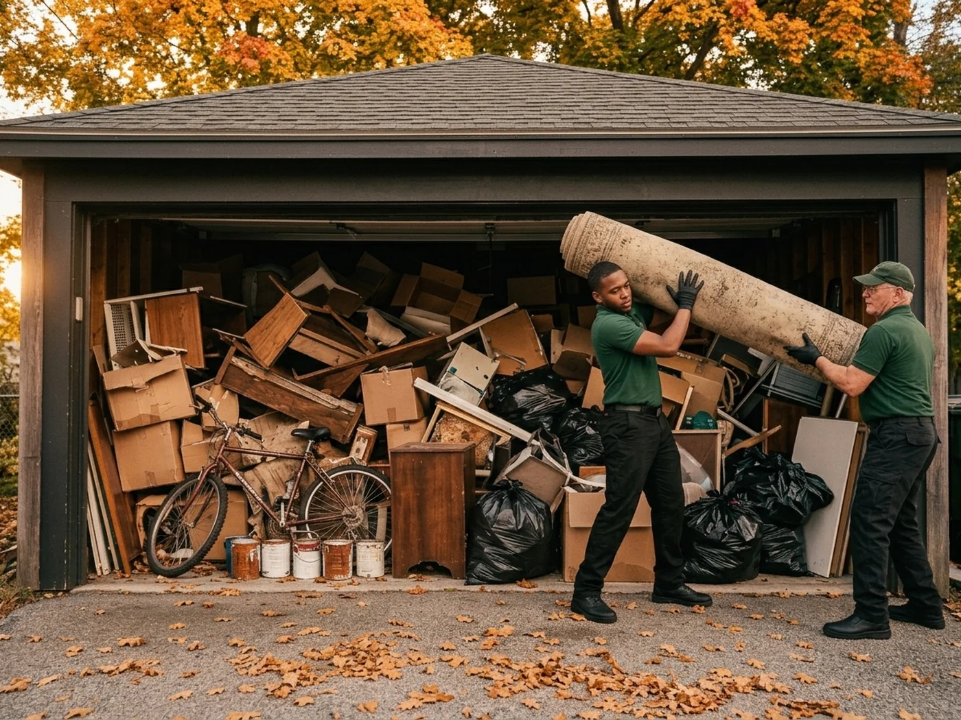 Providence garage packed floor to ceiling with boxes and household junk before the cleanout